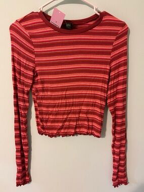 wild fable Red Pink and Orange Striped Ribbed Long-Sleeve Crop Top